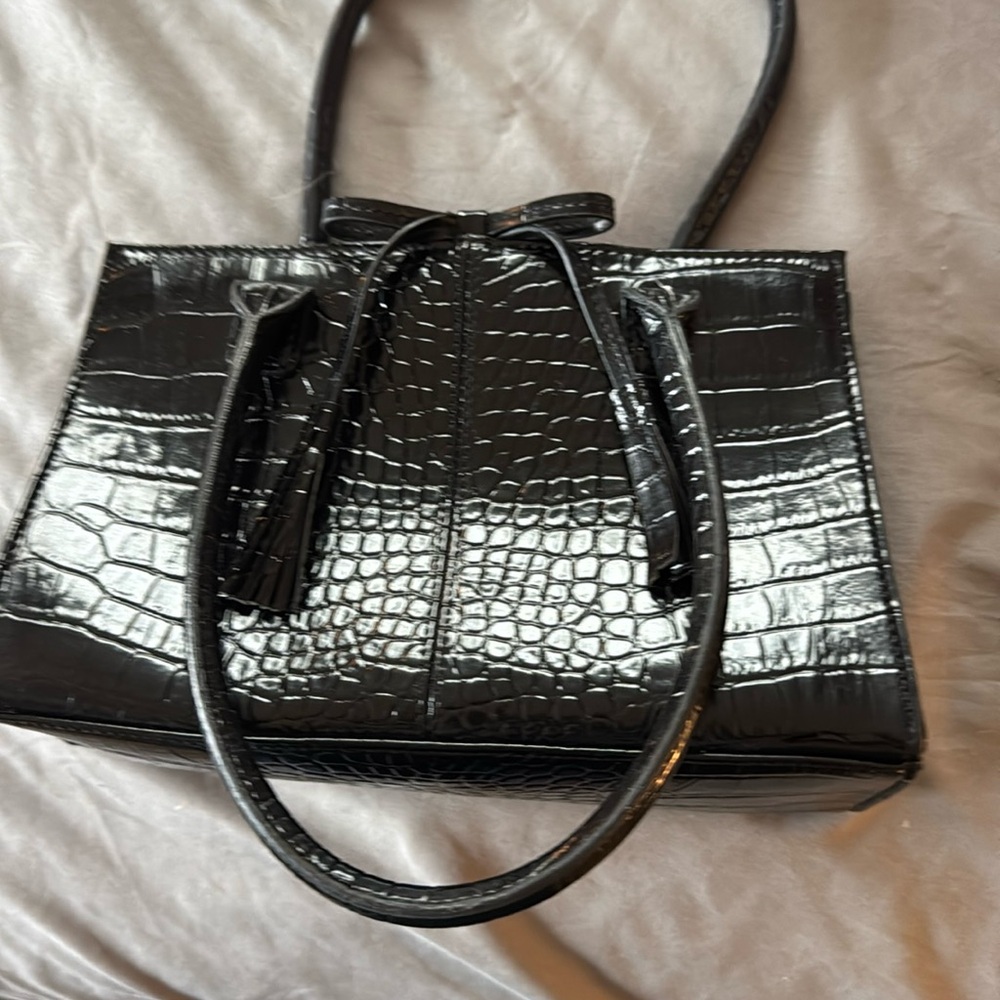 Liz Claiborne mini black bag. Crocodile leather